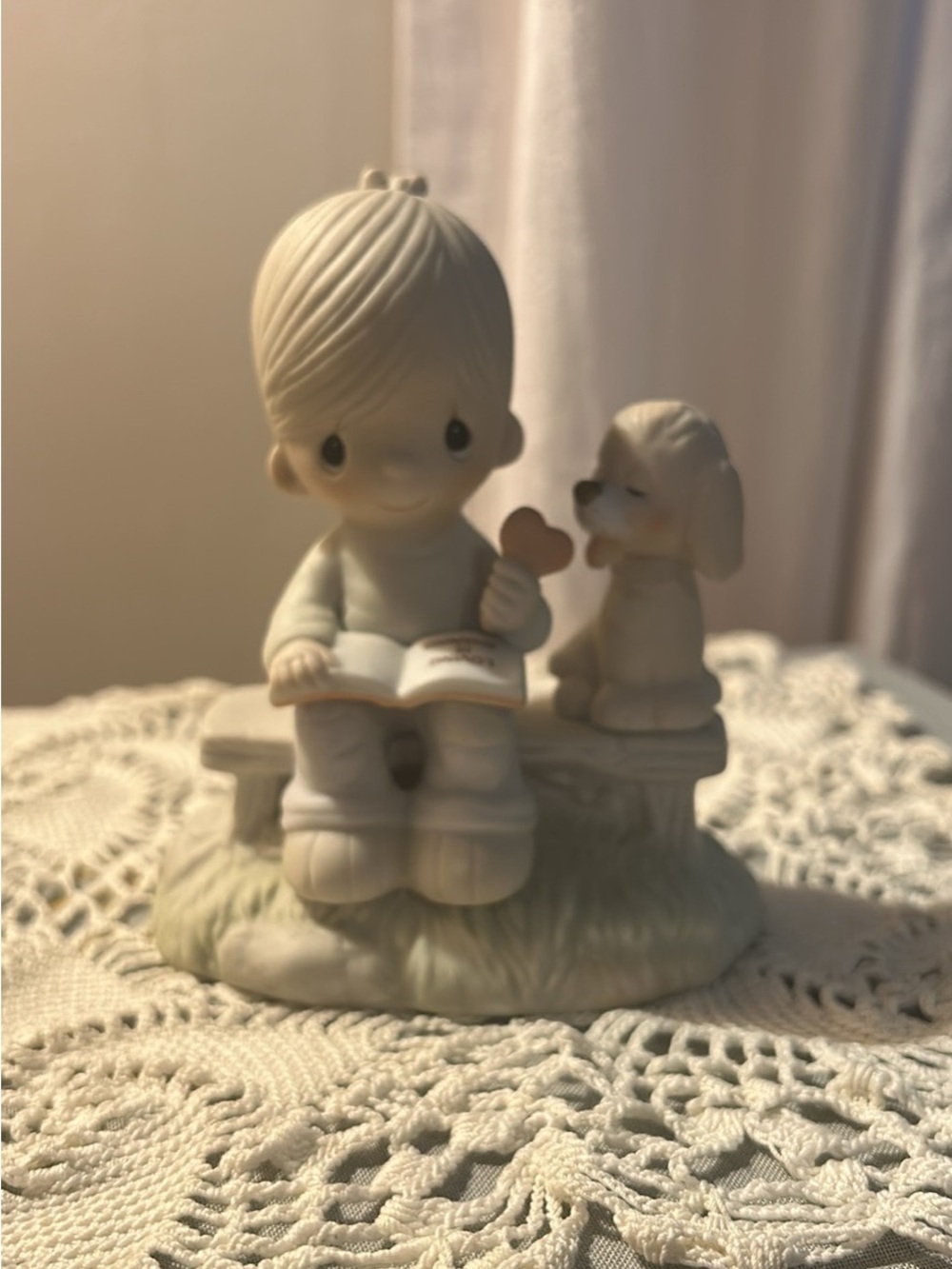 Precious Moments Boy with Puppy Figurine - Cream